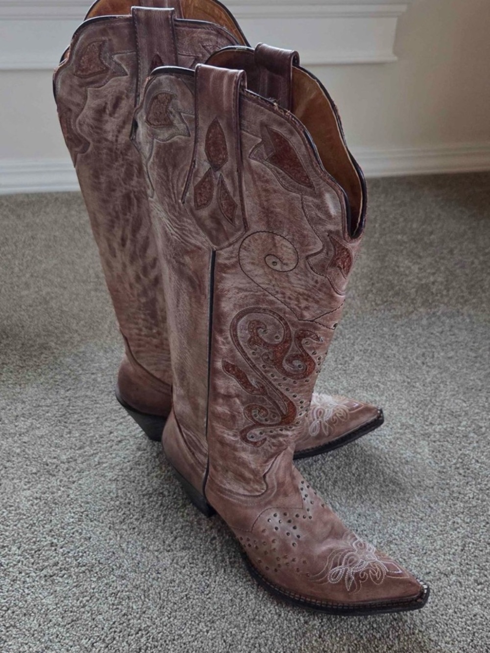 Johnny Ringo Distressed Brown Embroidered Over-the-Knee Boots